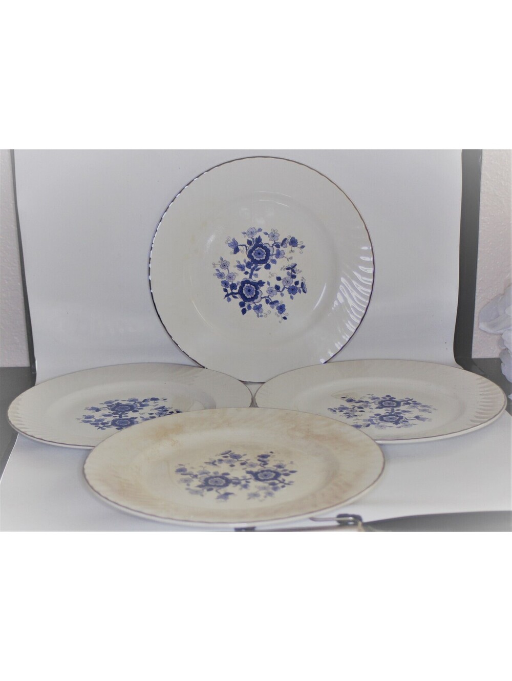 WEDGWOOD Royal Blue 7pc Plates Bowls*VTG England*Floral*Enoch*Tunstall